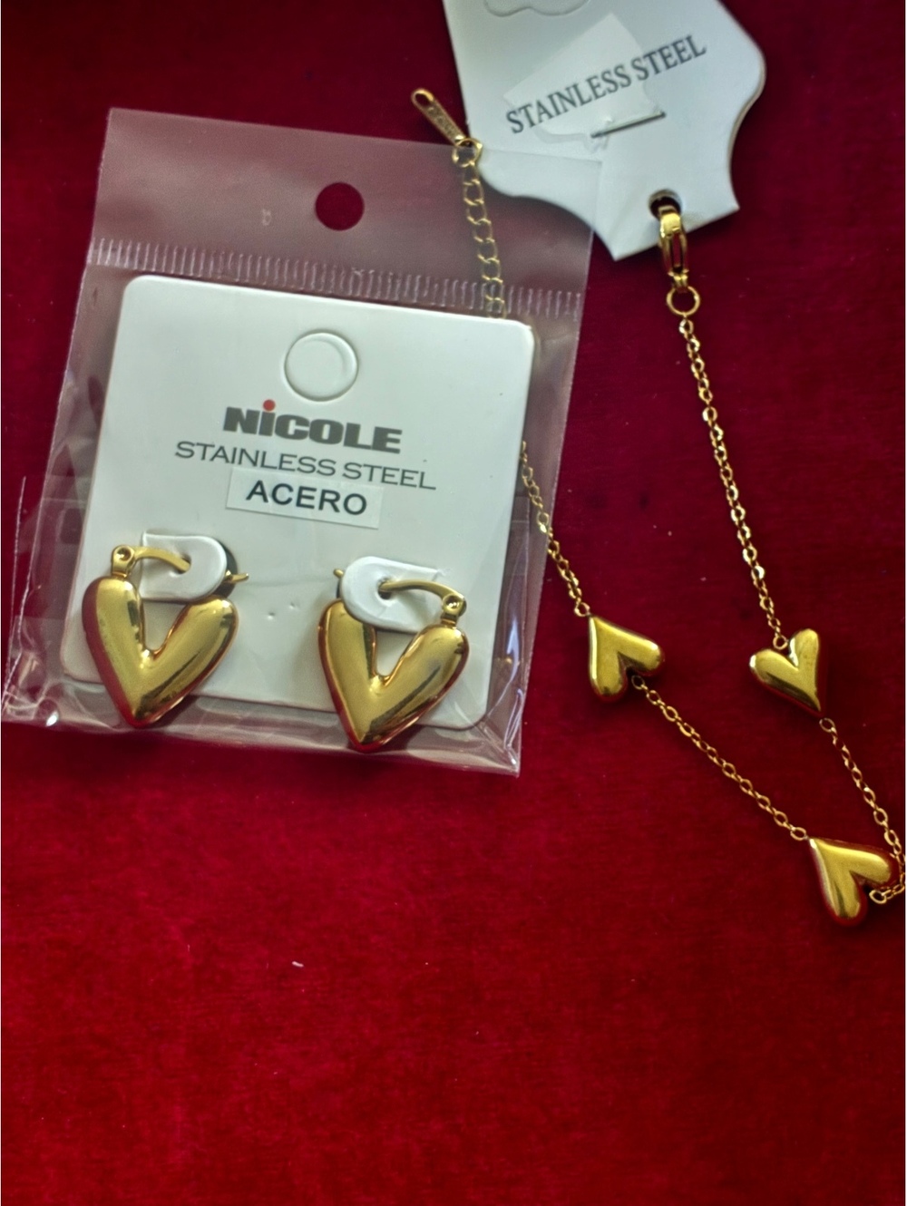Gold Stainless Steel Heart Jewelry Bundle